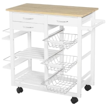 CARRELLO DA CUCINA SALVASPAZIO IN LEGNO BIANCO 92 X 37 X 82CM