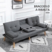 DIVANO LETTO 3 POSTI CON 2 BRACCIOLI IN TESSUTO EFFETTO LINO 181X77X78 CM GRIGIO