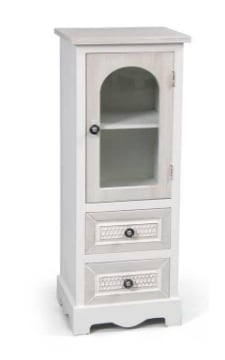 ELEGANT MOBILETTO CON 2 CASSETTI E VETRINA 32X26X80 CM COLORE BIANCO