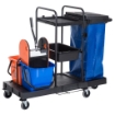 CARRELLO PULIZIE PROFESSIONALE MULTIUSO CON 2 SECCHI CAPACITÀ 18L E RUOTE BLU