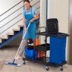 CARRELLO PULIZIE PROFESSIONALE MULTIUSO CON 2 SECCHI CAPACITÀ 18L E RUOTE BLU