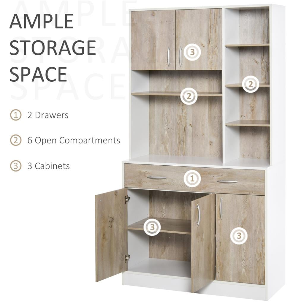 HOMCOM Dispensa Cucina Con Cassetti, Ripiani Aperti E Scaffali Regolabili In Legno 100x40x180 Cm Bianco 92391824