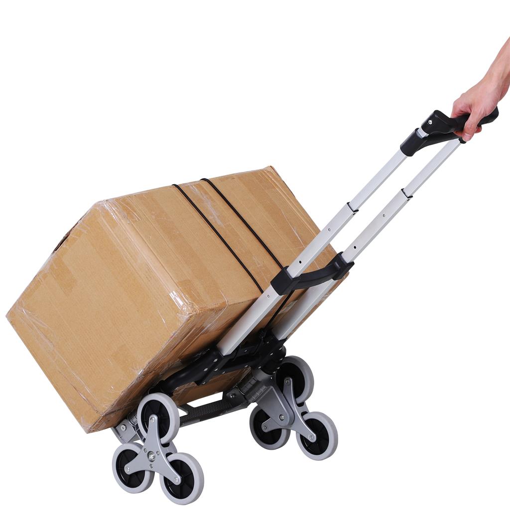 Carrello pieghevole in alluminio ultra robusto – 6 ruote rotanti per 3 – Carrello leggero 3 kg – Ultra compatto / manico telescopico – Tendi/elastici con ganci forniti – carico massimo 60 kg