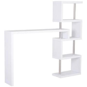 TAVOLO BANCONE CON MENSOLE LIBRERIA BIANCO LEGNO 175 X 30 X 164.5CM