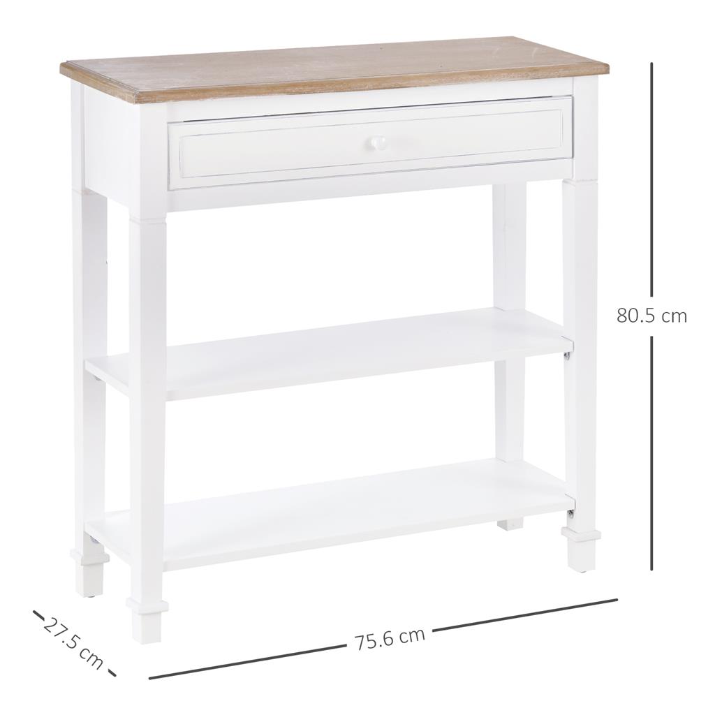 ChooChoo Consolle D'Ingresso Con Cassetto E Ripiano – Tavolo Stretto Stile Rustico Bianco, Supporti A X