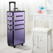 TROLLEY PER MAKE UP PROFESSIONALE IN ALLUMINIO VIOLA CON VALIGETTA REMOVIBILE