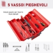 CASSETTA PORTA ATTREZZI IN ACCIAIO PIEGHEVOLE CON 5 VASSOI 51X21X41CM ROSSO