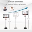 CANESTRO BASKET ALTEZZA REGOLABILE 160-210 CM IN ACCIAIO E BASE CON RUOTE