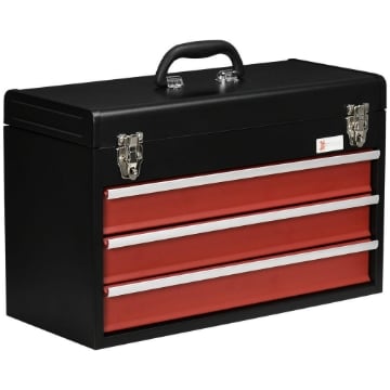 CASSETTA PORTA ATTREZZI IN ACCIAIO CON 3 CASSETTI 51X22X32CM ROSSO E NERO