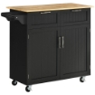CARRELLO DA CUCINA MULTIUSO IN LEGNO CON 2 CASSETTI ARMADIETTO E 4 RUOTE NERO