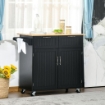 CARRELLO DA CUCINA MULTIUSO IN LEGNO CON 2 CASSETTI ARMADIETTO E 4 RUOTE NERO
