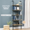 LIBRERIA A SCALA CON 5 RIPIANI IN STILE INDUSTRIALE IN LEGNO E METALLO MARRONE