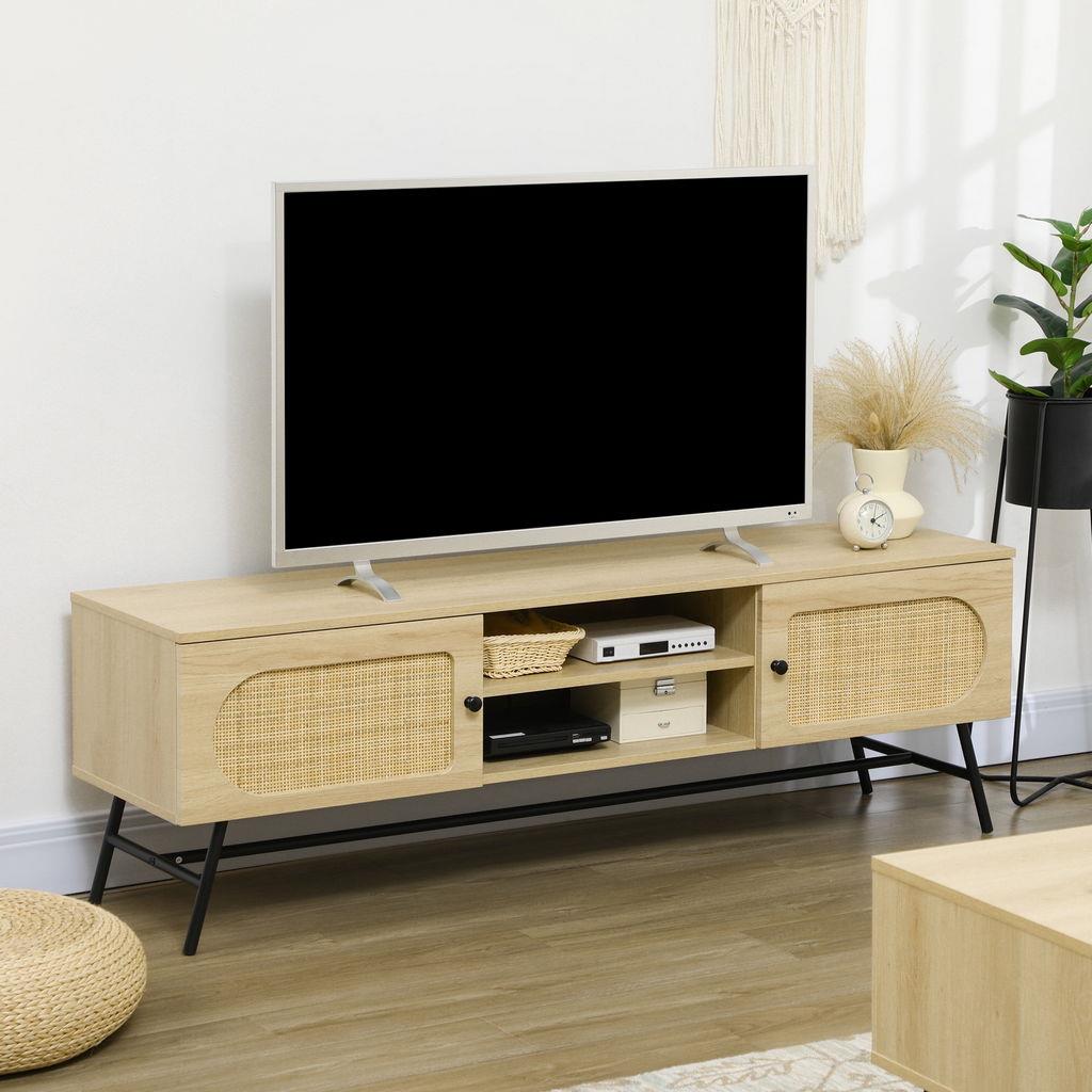 Mobile Porta TV Walker Edison Richmond 147 Cm Per TV Fino A 65 Pollici, Bianco E Rovere Rustico, Ante Scorrevoli