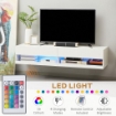 MOBILE TV SOSPESO 65" IN TRUCIOLATO CON 2 ARMADIETTI A RIBALTA E LUCI LED