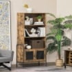 MOBILE LIBRERIA DESIGN INDUSTRIALE CON RIPIANI MARRONE E NERO 81X40X160 CM