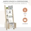 LIBRERIA A SCALA CON 3 MENSOLE E ARMADIETTO 60X40X171CM ROVERE E BIANCO