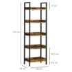 LIBRERIA STILE INDUSTRIALE 5 RIPIANI IN LEGNO E METALLO 48X30X155CM MARRONE