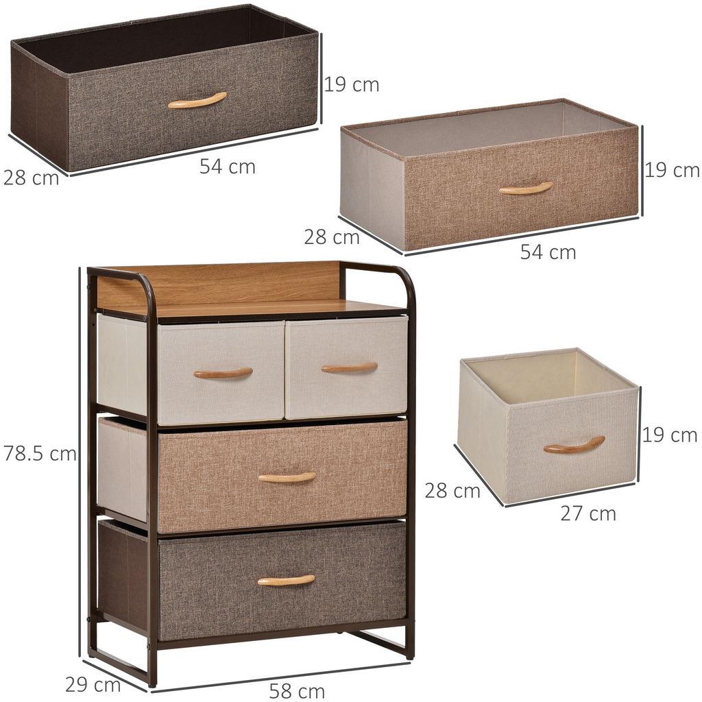 Vida Designs Chorley Cassettiera 4 Cassetti In Tessuto – Struttura Metallo, Piano In Legno, Beige E Grigio, Per Camera Letto E Soggiorno, Leggera E Stabile