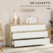 CASSETTIERA 6 CASSETTI MODERNA IN LEGNO 135X48X77CM BIANCO E COLORE LEGNO