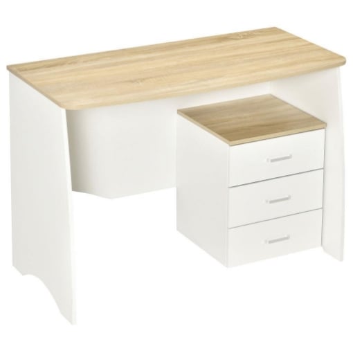 SCRIVANIA CON CASSETTIERA IN LEGNO 110X55X75CM BIANCO E BEIGE