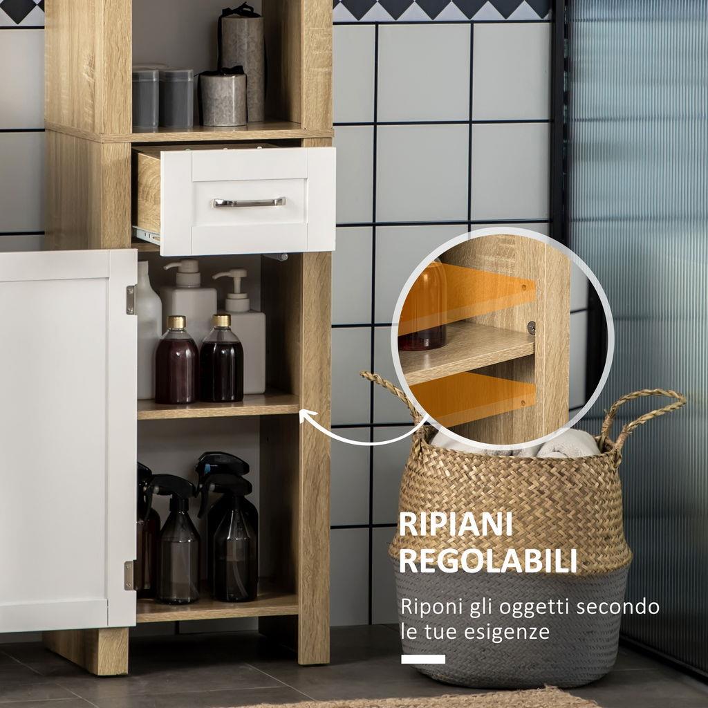 Bricozone Armadio Mobile Alto Armadietto Bagno Multiuso A Colonna Con 6 Ripiani E 2 Ante Salvaspazio