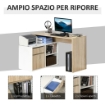 SCRIVANIA SALVASPAZIO ANGOLARE PER COMPUTER IN LEGNO ROVERE E BIANCO