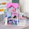 CASA DELLE BAMBOLE IN LEGNO PER BAMBINI 3+ ANNI CON 12 ACCESSORI ROSA