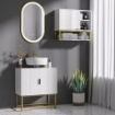 MOBILE BAGNO SOTTOLAVABO CON ARMADIETTO 2 ANTE 60X30X65 CM BIANCO E ORO