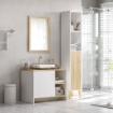 MOBILE BAGNO SOTTOLAVABO CON ARMADIETTO E 2 MENSOLE 77X45X60CM BIANCO E LEGNO