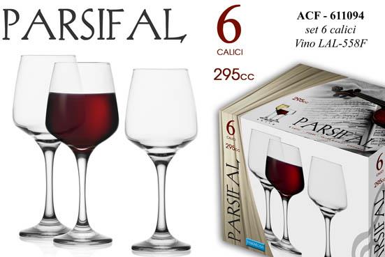 Bicchieri calici in vetro trasperente set 6 calici acqua e drink 280 ml