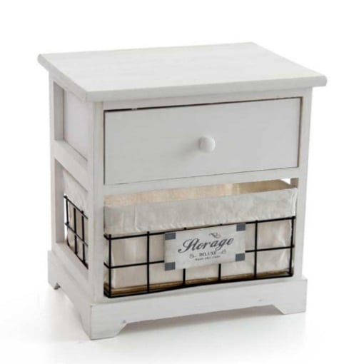 CASSETTIERA DECORATA IN LEGNO CON 2 CASSETTI 37X27XH45 CM IN COLORE BIANCO