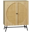 CREDENZA IN STILE BOHO CON 2 ANTE IN LEGNO E RATTAN 80X39X101.8 CM NATURALE