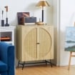 CREDENZA IN STILE BOHO CON 2 ANTE IN LEGNO E RATTAN 80X39X101.8 CM NATURALE