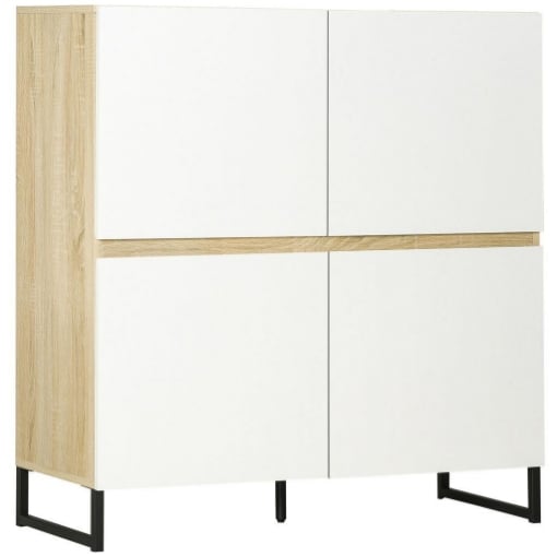 CREDENZA MODERNA MULTIUSO CON 4 ANTE QUADRATE IN LEGNO 100X41.5X107CM BIANCO