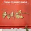 DECORAZIONE MURALE 3D IN METALLO WALL ART DORATA CON FOGLIE DI GINKGO 138X70CM