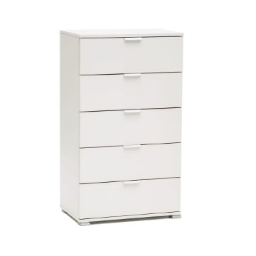 CASSETTIERA BASIC CON 5 CASSETTI IN LEGNO DI NOCE BIANCO 60 X 38 X H 103 CM