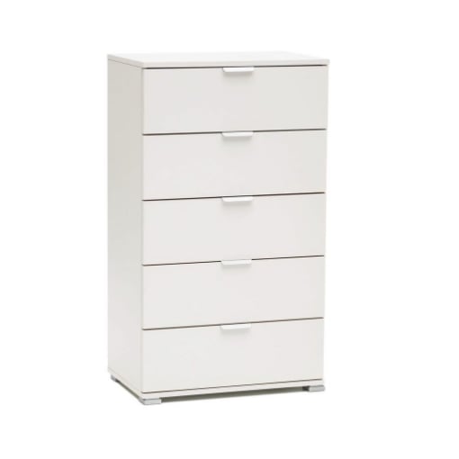 CASSETTIERA BASIC CON 5 CASSETTI IN LEGNO DI NOCE BIANCO 60 X 38 X H 103 CM