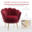 POLTRONA VINTAGE IN VELLUTO CON SCHIENALE A CONCHIGLIA 76X67X74CM ROSSO SCURO