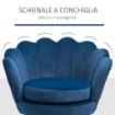 POLTRONA VINTAGE DI DESIGN IN VELLUTO CON SCHIENALE A CONCHIGLIA 76X67X74CM BLU