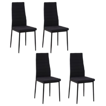 SET 4 SEDIE IMBOTTITE STILE MODERNO IN METALLO E TESSUTO NERO