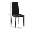 SET 4 SEDIE IMBOTTITE STILE MODERNO IN METALLO E TESSUTO NERO