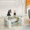 TAVOLINO DA CAFFÈ MODERNO A 2 LIVELLI IN VETRO E LEGNO90X50X42CM BIANCO