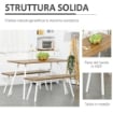 SET TAVOLO DA PRANZO CON 2 PANCHE IN STILE NORDICO LEGNO E METALLO BIANCO