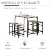 SET TAVOLO ALTO CON 4 SGABELLI STILE INDUSTRIALE IN METALLO E LEGNO