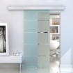 PORTA SCORREVOLE IN VETRO SATINATO CON 4 STRISCE TRASPARENTI, 102.5X205CM