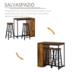 EASYCOMFORT Set Bancone Bar con 2 Sgabelli Alti Stile Industriale con  Mensole, Marrone Rustico