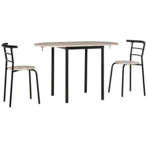 SET DA PRANZO 3 PEZZI CON 2 SEDIE E 1 TAVOLO DA PRANZO OVALE IN MDF E ACCIAIO