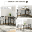SET DA PRANZO 3 PEZZI CON 2 SEDIE E 1 TAVOLO DA PRANZO OVALE IN MDF E ACCIAIO