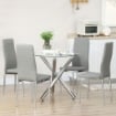 SET DA PRANZO CON TAVOLO ROTONDO IN VETRO E 4 SEDIE IN SIMILPELLE PU GRIGIO