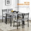 SET TAVOLO E SEDIE 5PZ, TAVOLO DA PRANZO RETTANGOLARE E 4 SEDIE GRIGIO E NERO